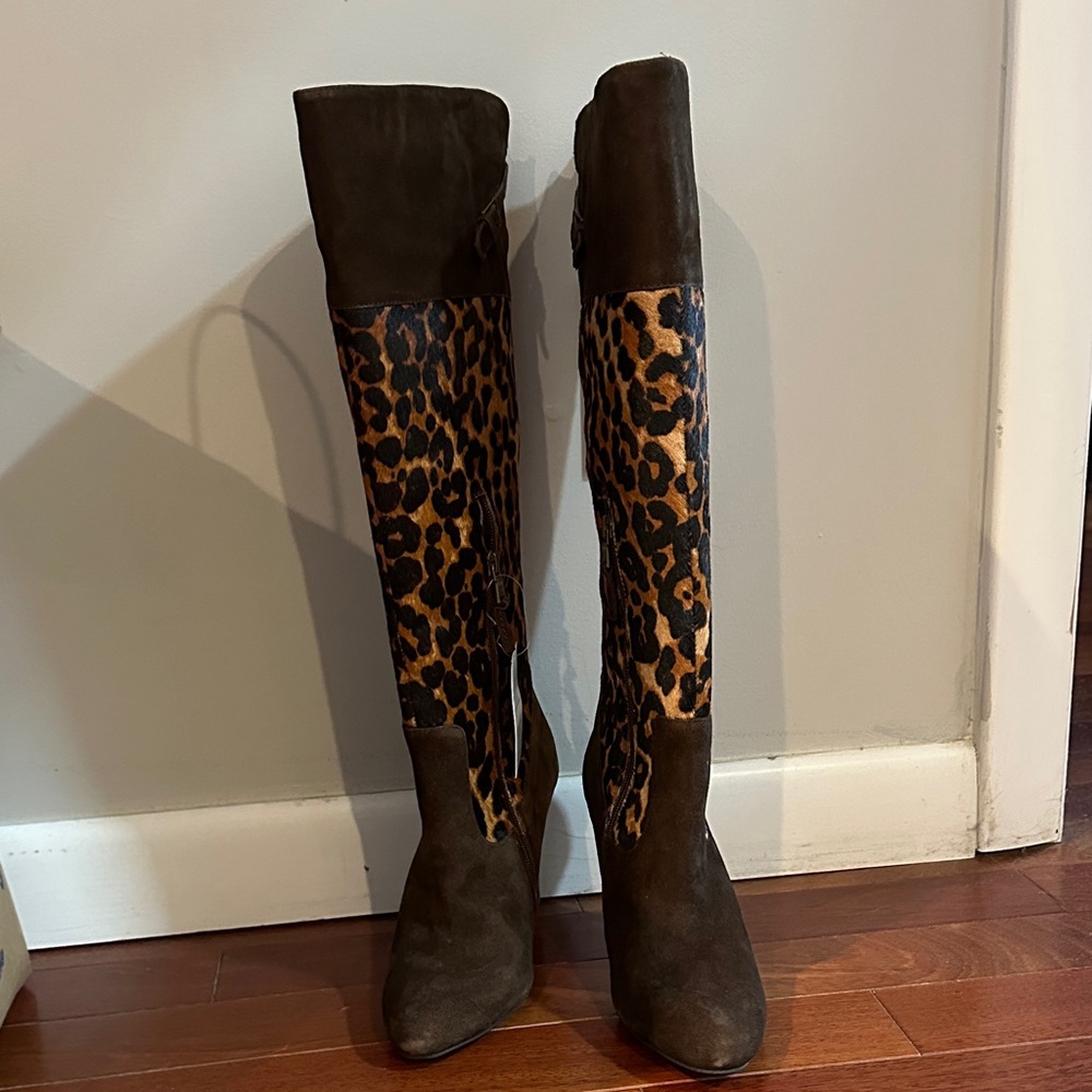 Rugby Ralph Lauren Brown Leopard Over the Knee Boots
